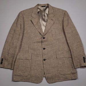 Coach 100% Linen Houndstooth 3 Button Sport Coat Blazer Made In USA 46R